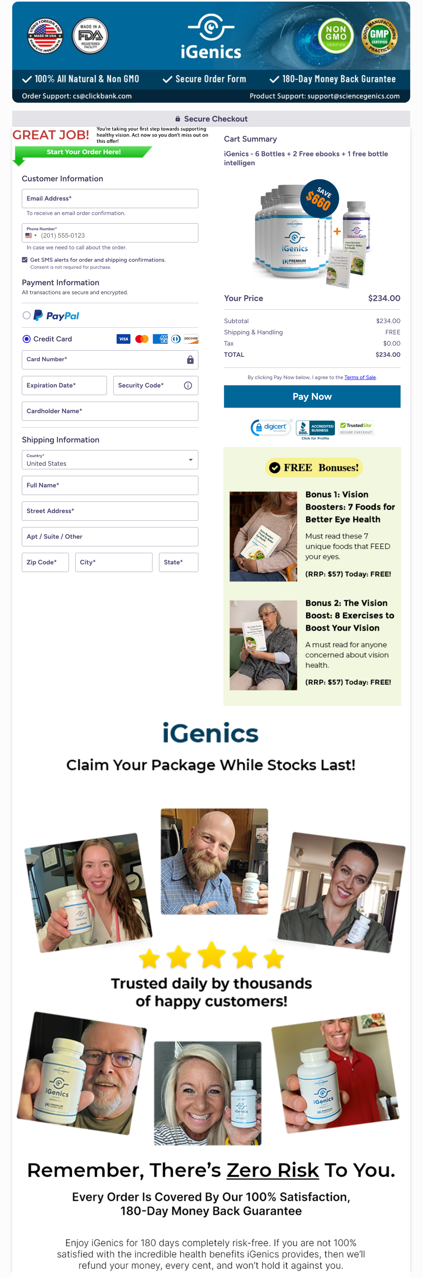 iGenics Official Website Secure Order Page